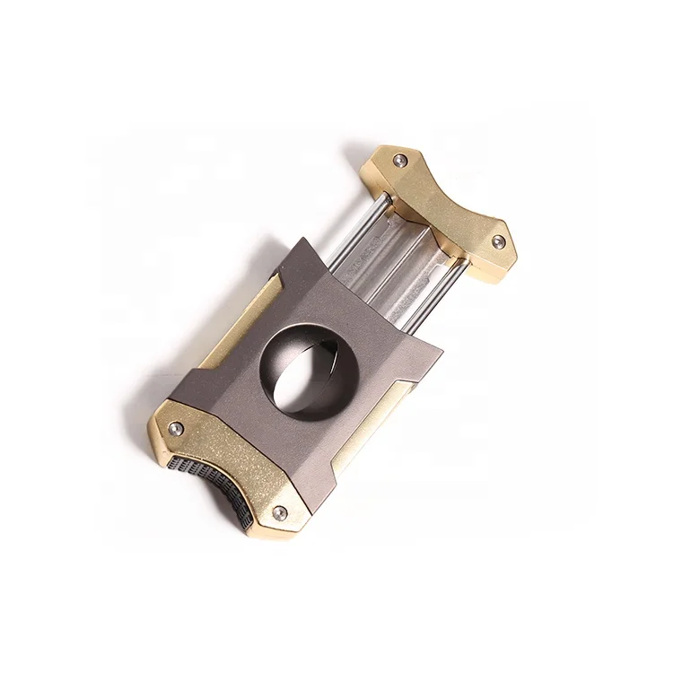 Frosted electro-galvanized alloy with cigarette holder function semi-automatic spring side-opening cigar cutter