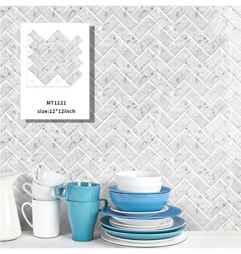 JORUNNS Herringbone Vinyl Wall Tile Green Peel and Stick Wall Tiles Stick on Backsplash for Kitchen Bathroom