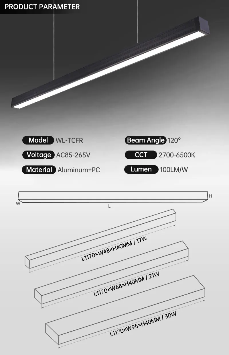 Black iron hang pendant lamp linear light suspension linear led pendant light tube modern pendant light for dining room home