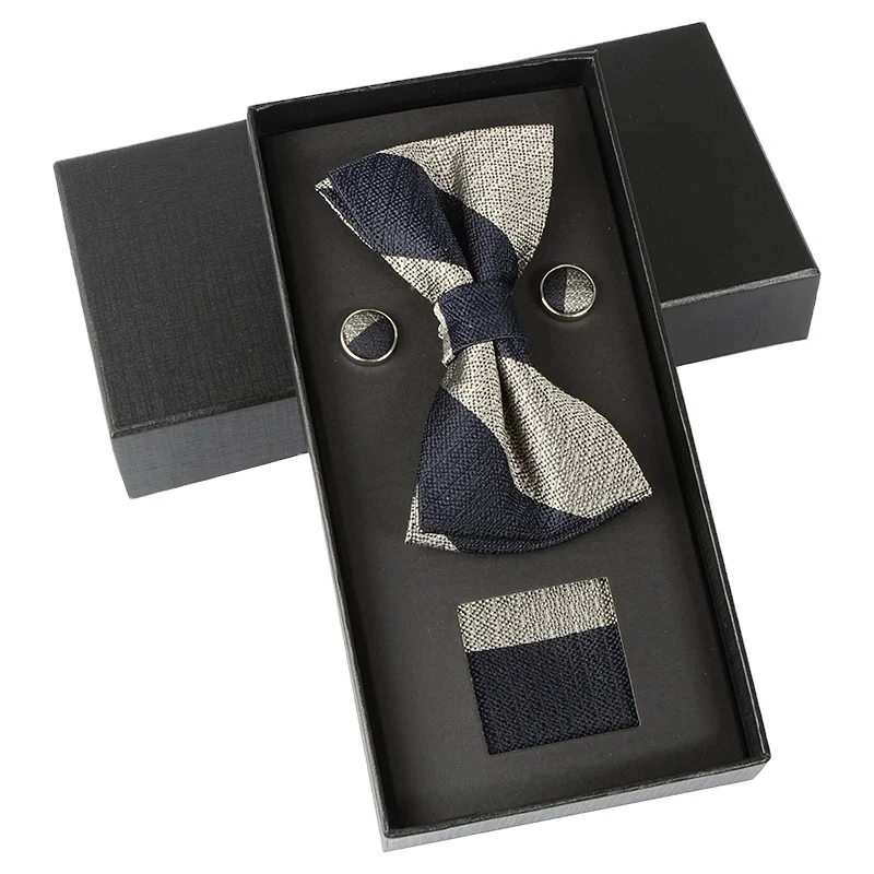 Hamocigia Fashion Mens Silk Jacquard Woven Pre tied Bowtie Gift Set
