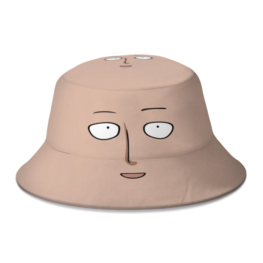 Fitspi Wholesale Autumn Saitama Face Bucket Hats Unisex One Punch Man Anime Fisherman Hat Sandbeach Panama Cap Dropshipping