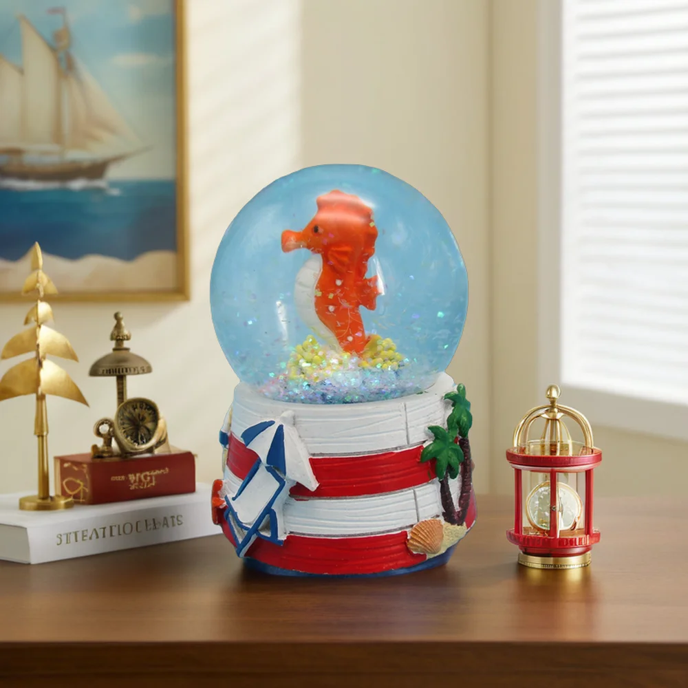 65MM Nautical Style PolyResin Snow Globe with Hippocampus Snow Ball Tourist Souvenir Gift