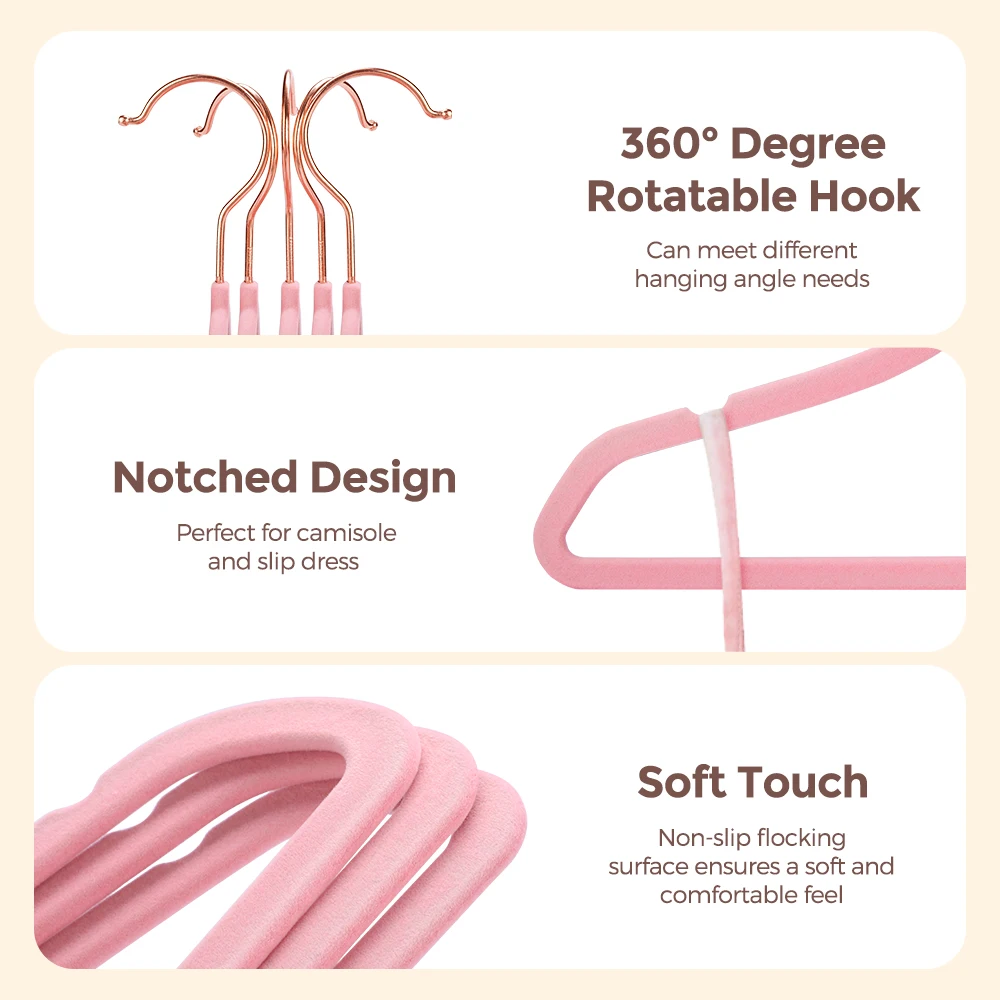 Пользовательские пластиковые Нескользящие новые высококачественные 60 Pack розовые бархатные вешалки для костюмов