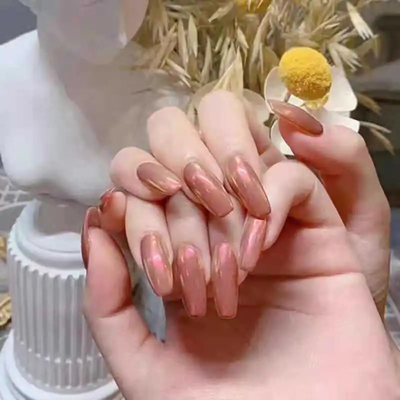 
Private label custom press on nails high quality new fashion pink paillette false nails coffin long curve artificial nails 