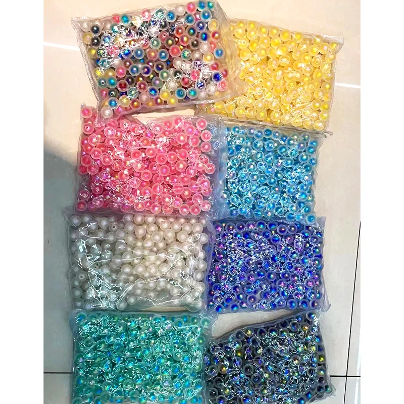 200pcs 16mm UV Plated Round Acrylic Rubber color Straight Hole Loose Beads round Plastic for DIY PEN Jewelry Necklace Bracelet