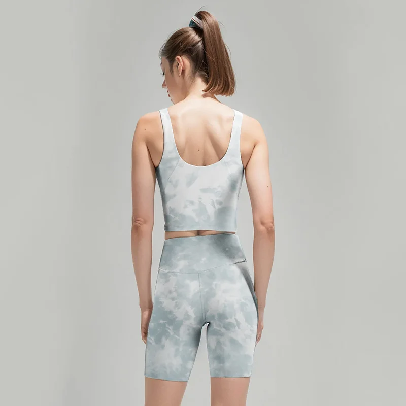 lulu tie-dye vest without embarrassment five quarter pants Yoga sports women Polyamide double face hair fitness beauty back