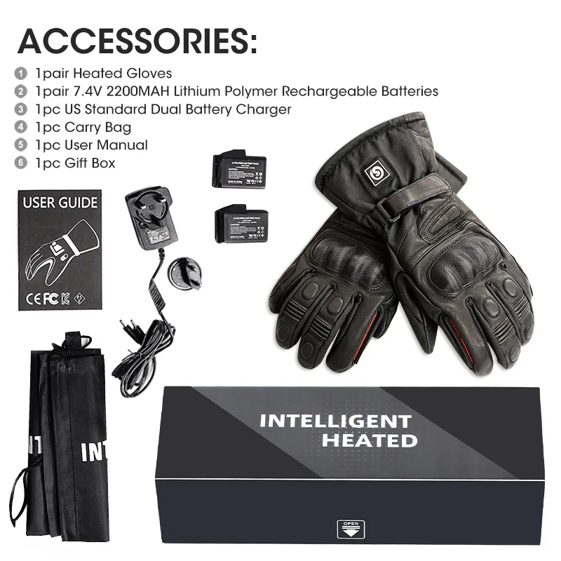 Winter Men Motorcycle Rechargeable Genuine Leather Motorbike Electric Heated Gloves