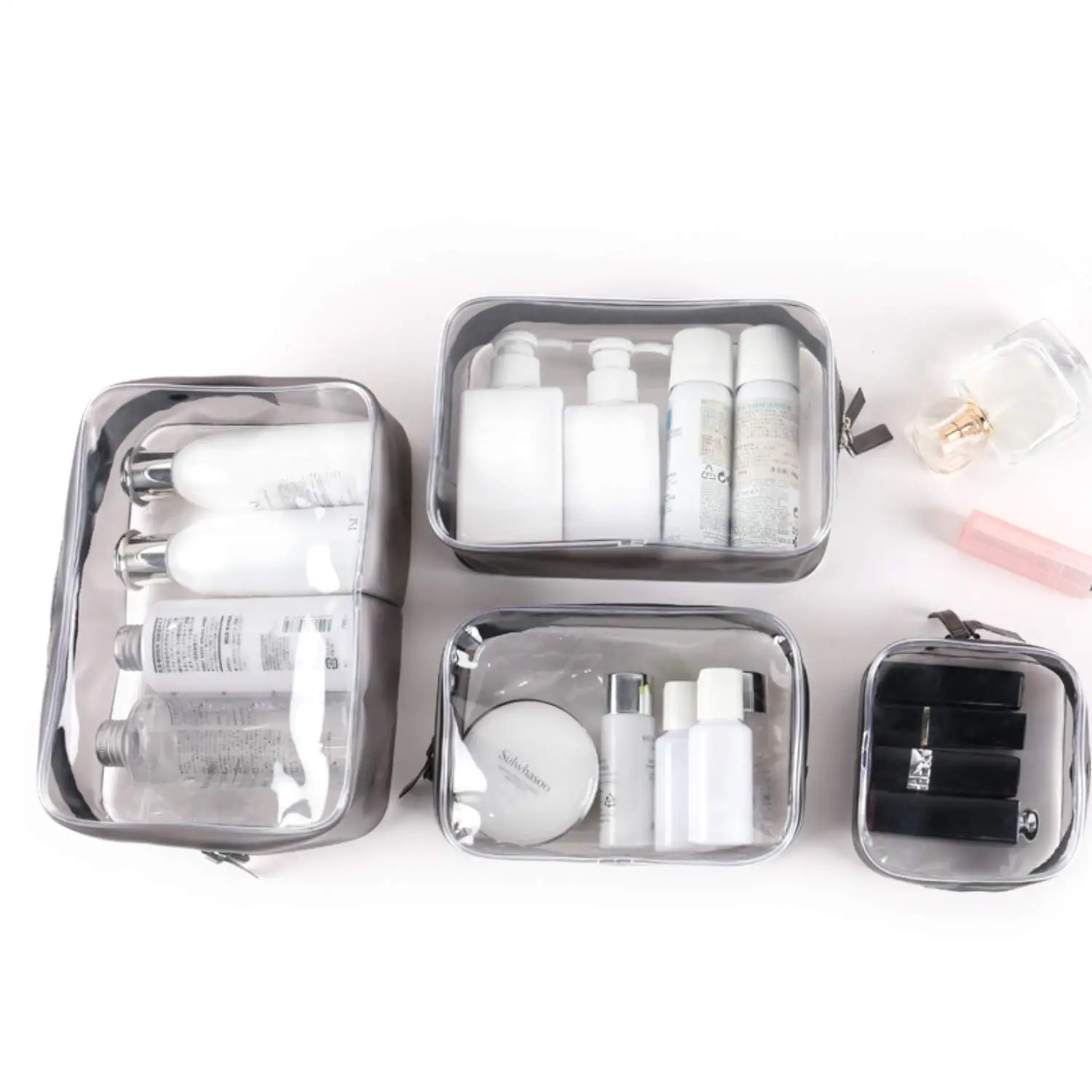 Custom Portable Waterproof Clear PVC Pouch Wash Kits Set Storage Organizer Travel Toiletry Makeup Bags Transparent Cosmetic Bag