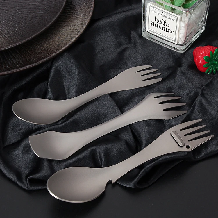 Pure Titanium Light Weight Multifunctional Outdoor Camping Spoon Fork Travel Cutlery Custom Logo Spork