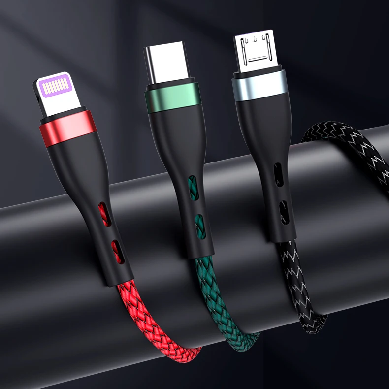 New 3A multi 3 in 1 retractable strong nylon braided type c lightning cable android fast charging data transfer cable for phone