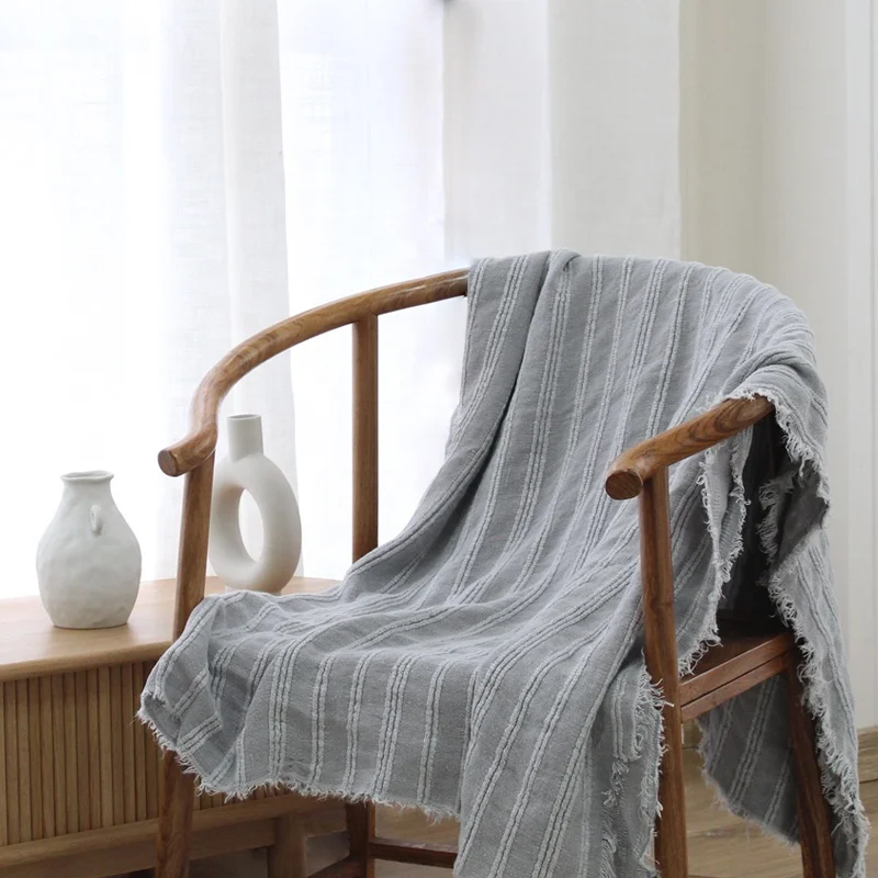 High quality wholesale solid plain color throws luxury throw blanket 100% linen throws