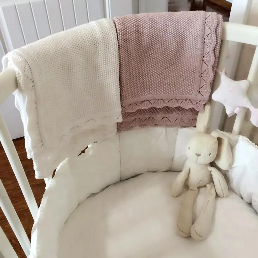 Boho Vintage Personalized 100% Cotton Soft Knit Baby Throw Blanket Wrap Handmade Knitted Chunky Baby Knit Blanket