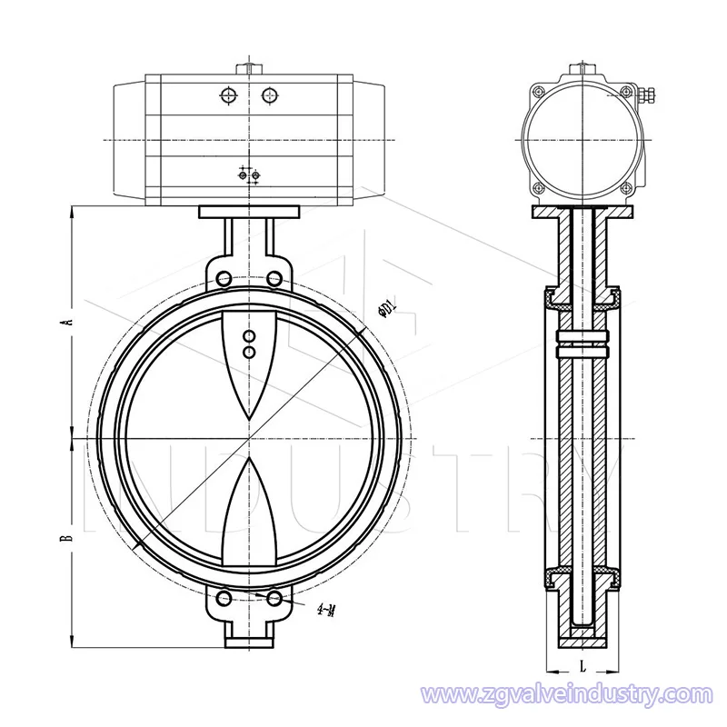Factory Custom 5K/10K/150LB/PN10/PN16 DN25-DN600 at Type Pneumatic Actuator Butterfly Valve