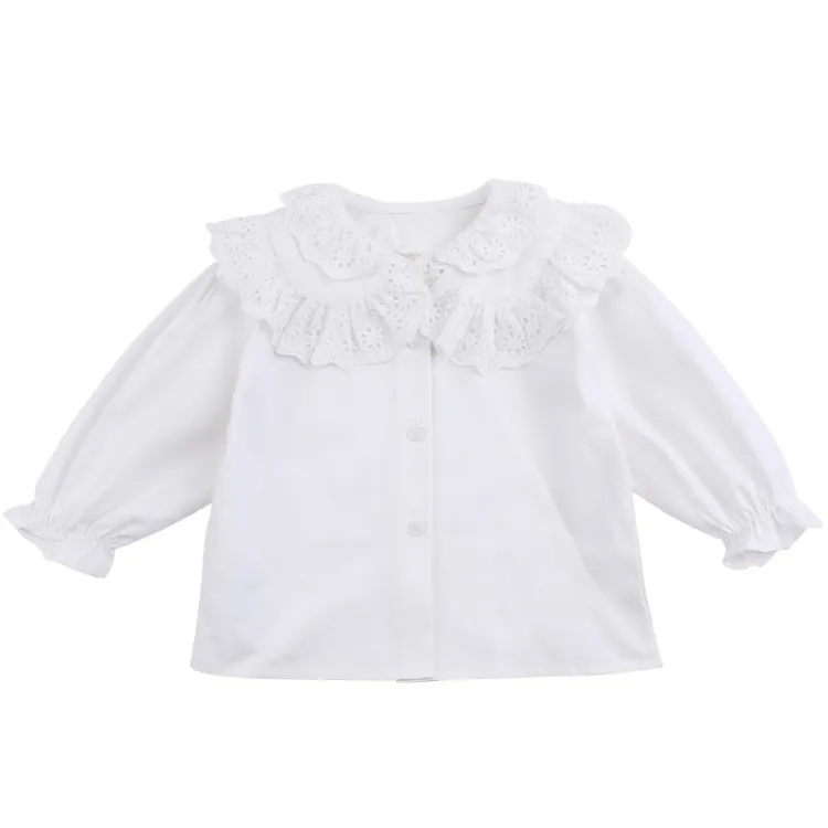 
Fashion Spring Full Long Sleeves Lace Doll Collar Cotton Kids Top Baby Girls Shirt 