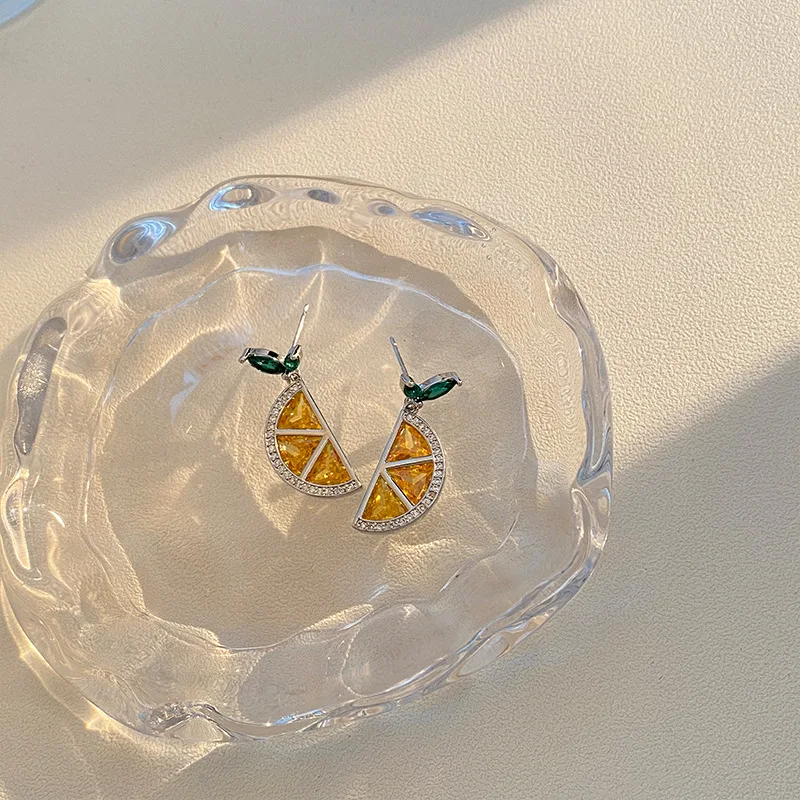 Hot Sale Fashion 925 Silver Needle Yellow Zircon Pave Fruit Lemon Stud Earrings For Summer