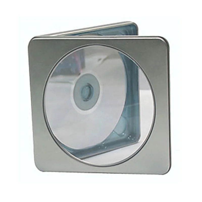 Custom Square Hinged Lid Empty Round Metal Box CD Storage Case Thin Tin