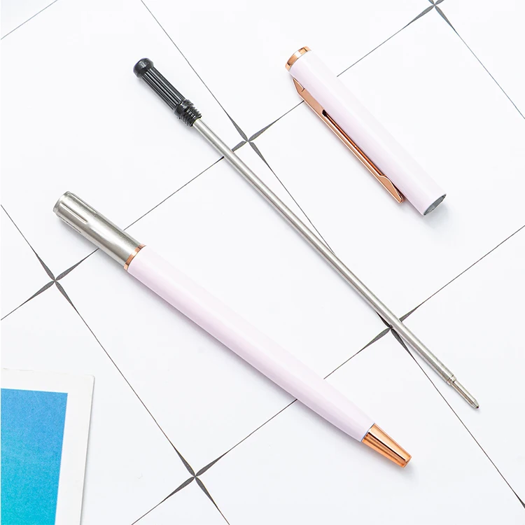 Amerpromo Gift Promotional Ball Pen Customized Logo Black White Slim Metal Body Twist Ballpoint Pen