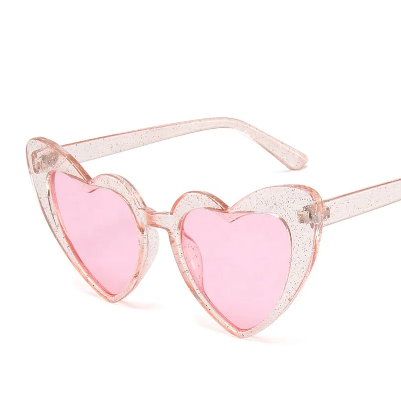 Custom logo clear frame fashionable sunglasses bling 2022 heart shaped sunglasses women
