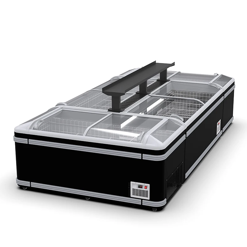 Blast Freezing Supermarket Display Freezer Commercial Curved Sliding Glass Horizontal Refrigerator Showcase