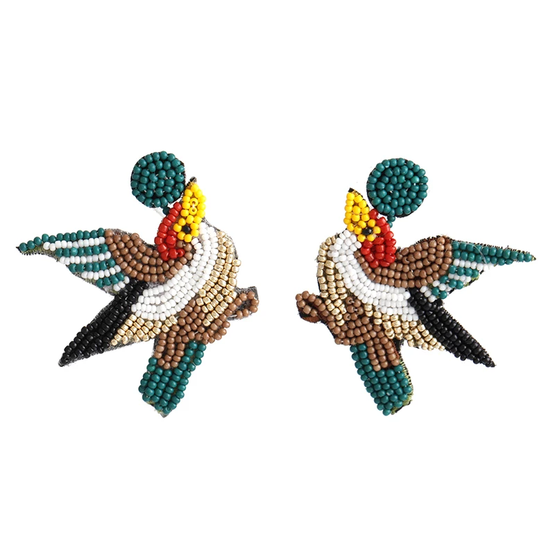 Antique Bohemian Statement Ethnic Colorful Seed Beads Animal Bird Drop Earring for Women Handmade Fashion Jewelry Accessories