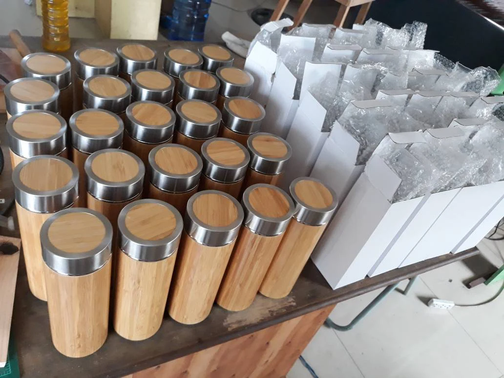 Wholesales custom BPA free bamboo thermos vacuum flask, stainless steel vacuum flask