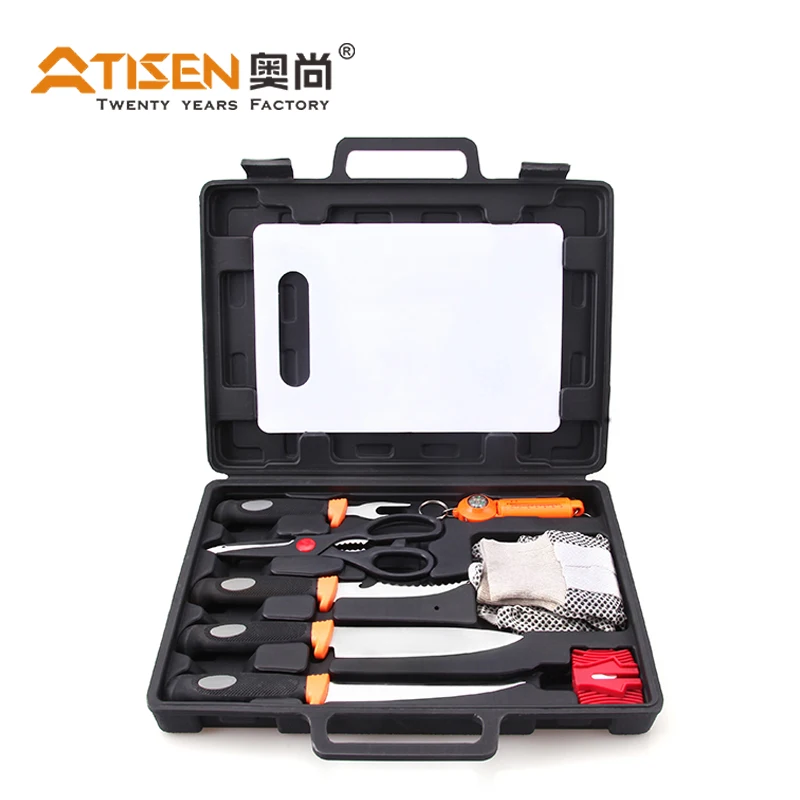 
Economical 9pcs Fillet Knife Kit Portable Fishing Scales Antiskid Gloves Fork Fishing Knives Set 