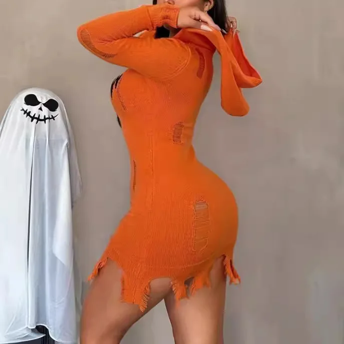 Sharee 2024 New Arrival Solid Color Halloween Dress Hooded Sweater Dress Fashion Dresses Women