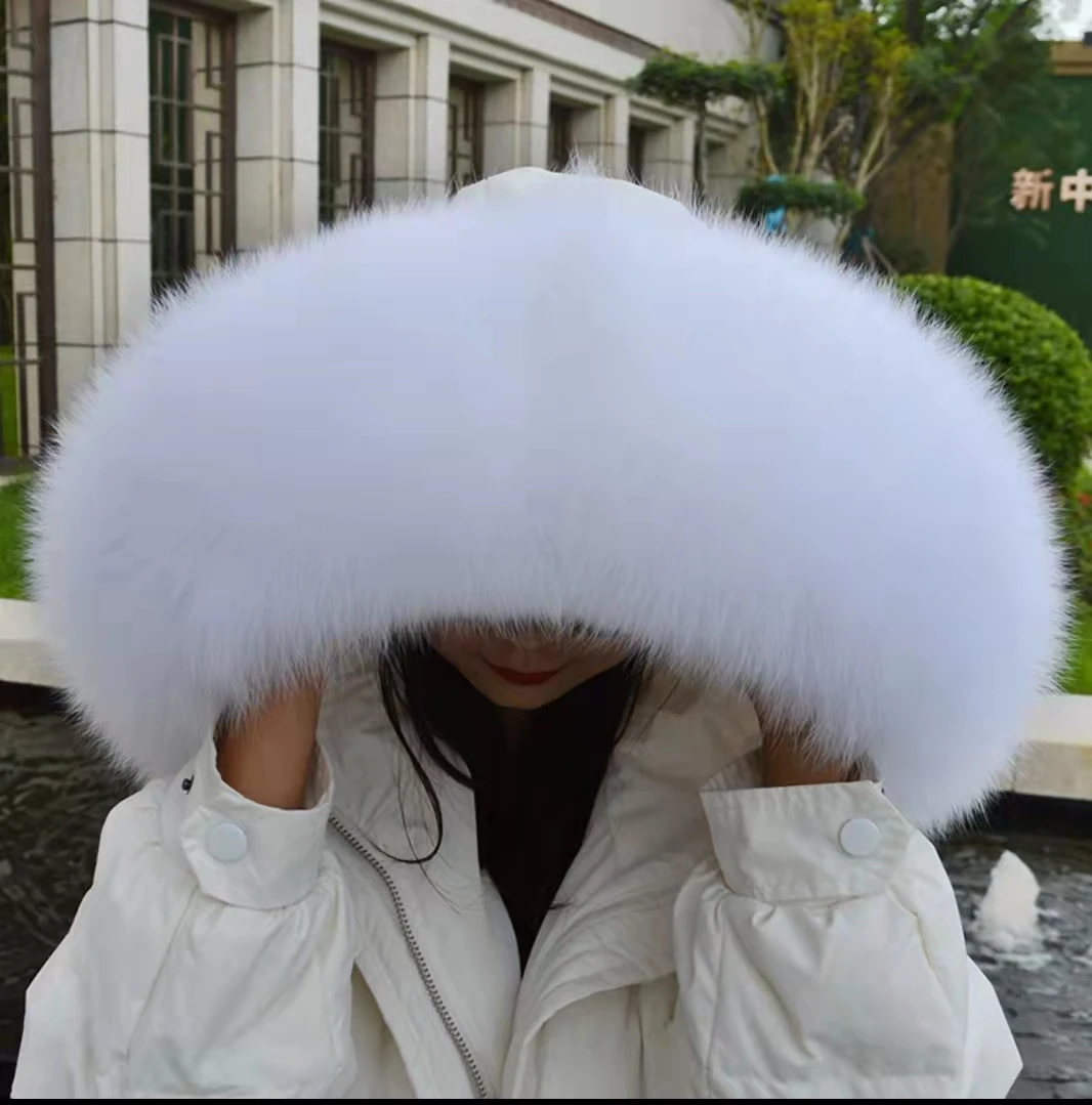 2021  winter  Real  big  fox   fur  collar      Parka  fox  Real   fur  collar       detachable  collar