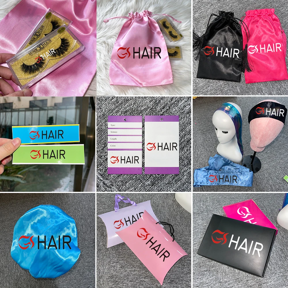 Low MOQ wig packaging silk bonnet satin with packaging bags free design for hair purchase satin drawstring logo bag for bundles