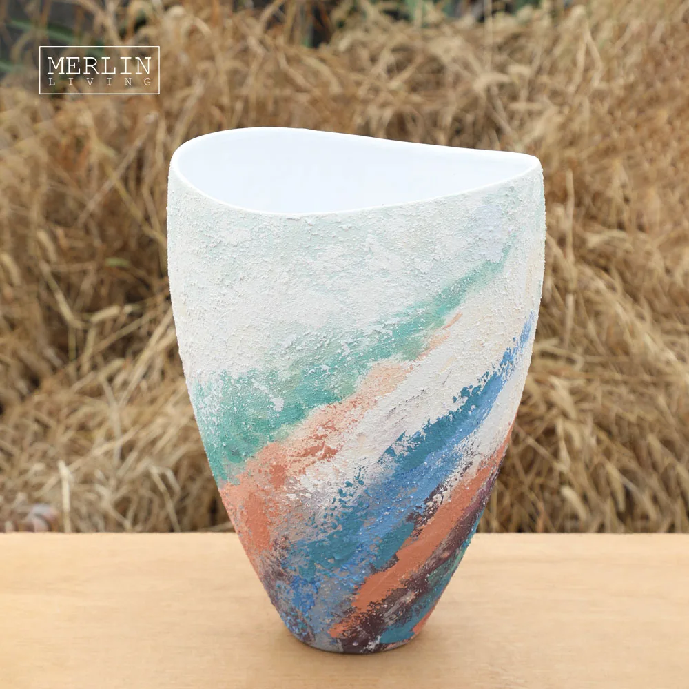 Merlin Living Handpainting Ocean Tall Floor Vase Flower Wedding Big Vase Ceramic Home Decor Chaozhou Ceramics Factory Wholesale