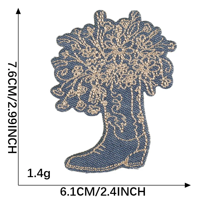 hot sale new style western cowboy flower boot design iron on fabric patch embroidery for clothes