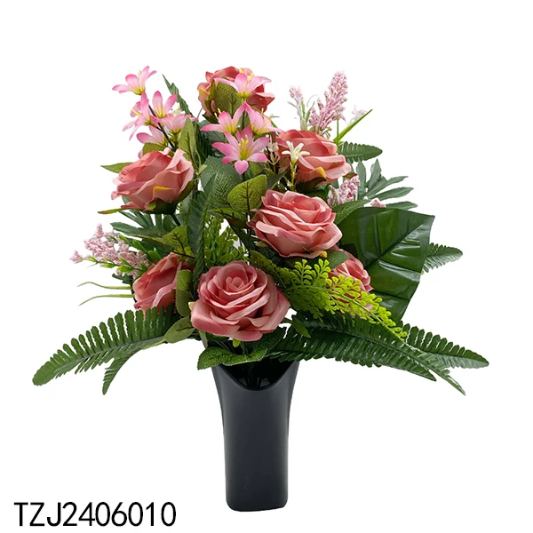 Tizen New Product Real Touch Bul Purple Bunch Artificial Flower Bouquet In Black Pot For Decoration Wedding