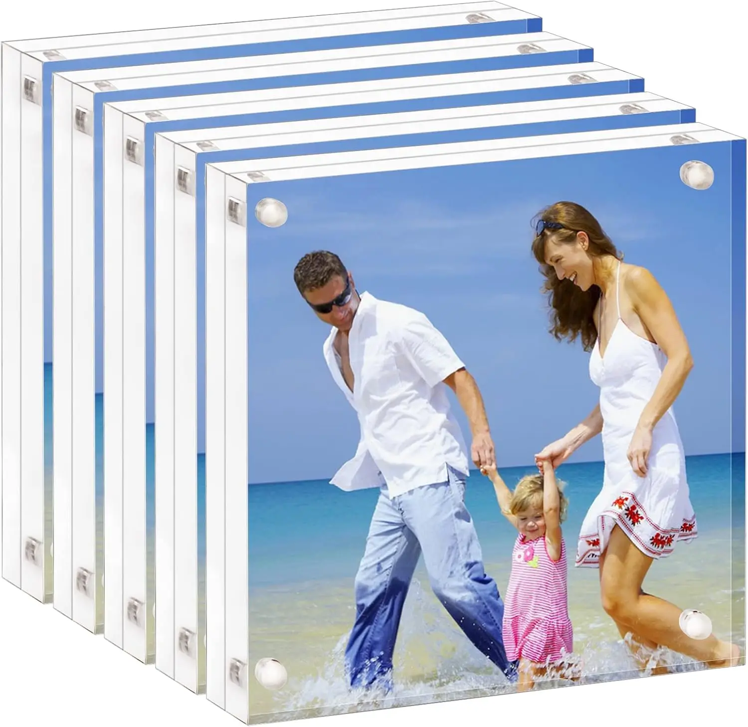 4x4 Acrylic Picture Frame, Clear Double Sided Block Acrylic Photo Frames, Desktop Frameless Magnetic Photo Frames - 5 Pack