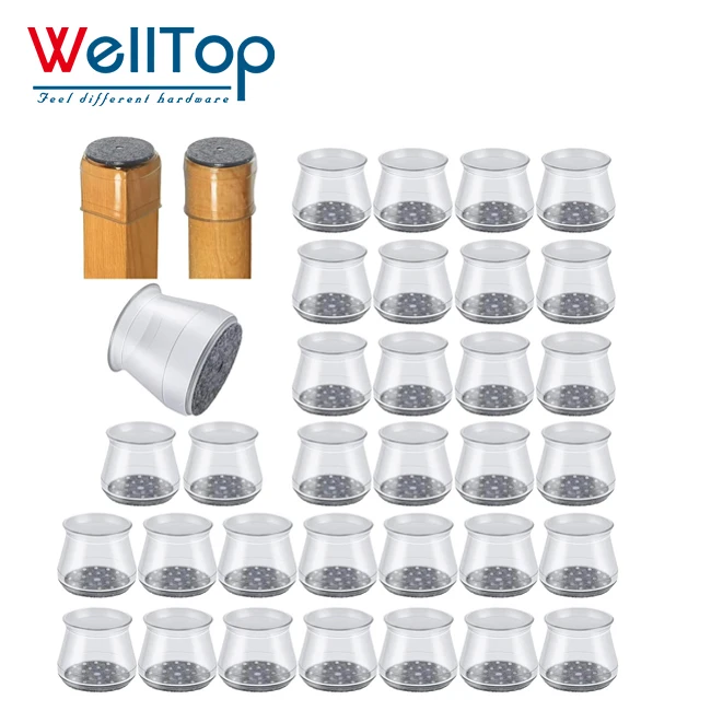 WELLTOP New Chair Leg Floor Protectors Chair Leg Protector for Chair Feet Hardwood Floors Silicone Felt Furniture Leg Cover Pad