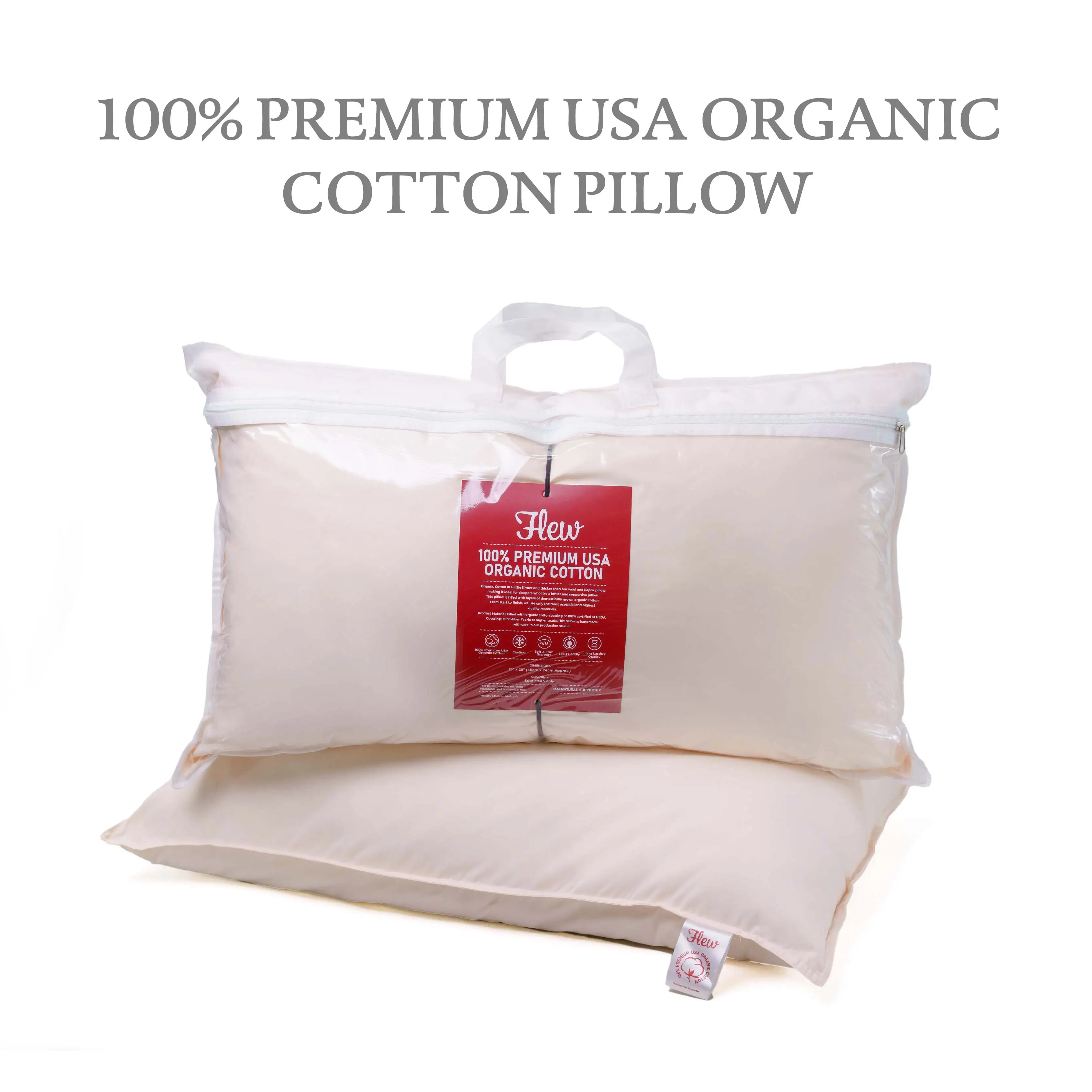 Customizable 100% Premium Organic Cotton Fabric Pillow Comfortable For Sleeping In Plain Solid Color Hot Selling In Malaysia