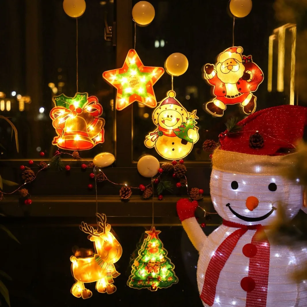 2024 Christmas LED Light String Window Shopping Mall Window Decoration Santa Claus Snowman Colorful Suction Cup Light