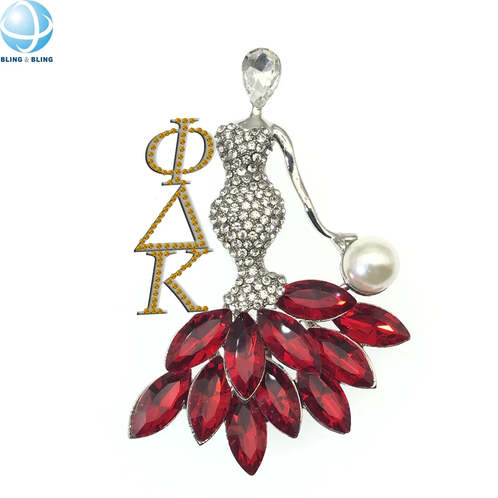5 см греческое женское общество Phi Delta Kappa NSPDK Ювелирная булавка круглой формы белый жемчуг Красный Кристалл Золотая эмалированная металлическая брошь