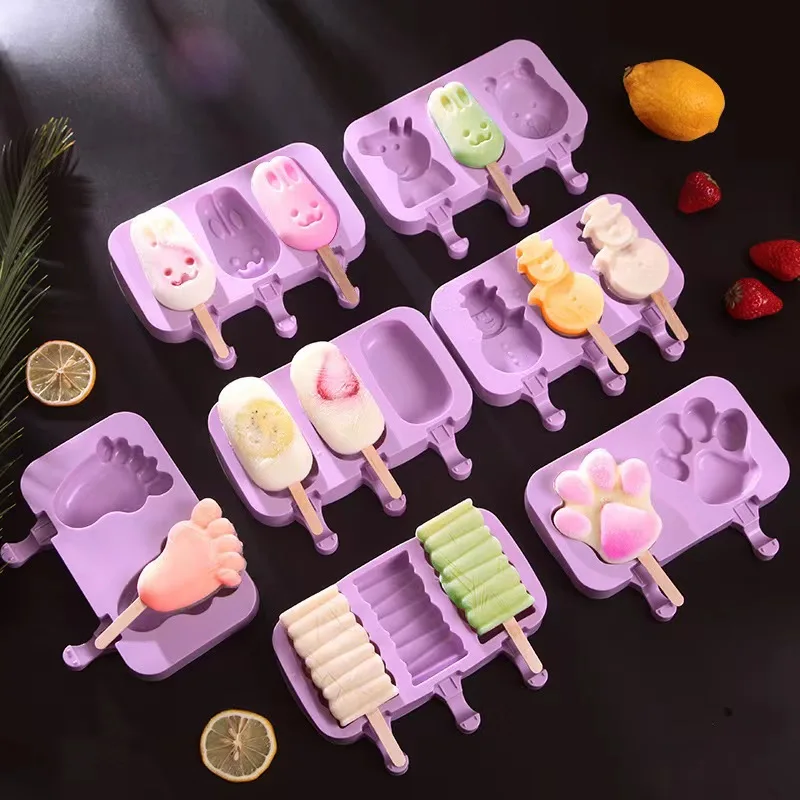 Purple Rabbit Ice Cream Silicone Molds Diy Cute Cartoon Purple Popsicle Mold For Paw Snowman Cake Pop Moulds Ice