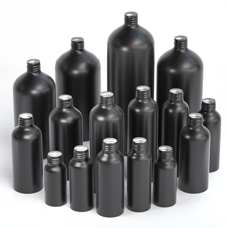 Wholesale Price 100ml 250ml 500ml  Matte Black Round Spray Bottle Aluminum Bottle for Shampoo Matte Pump Bottle