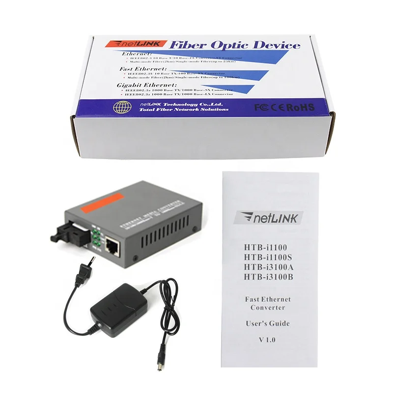 Netlink HTB-1100S 10/100M single mode 1310nm 1550nm 20Km rj45 fiber media converter HTB-1100S