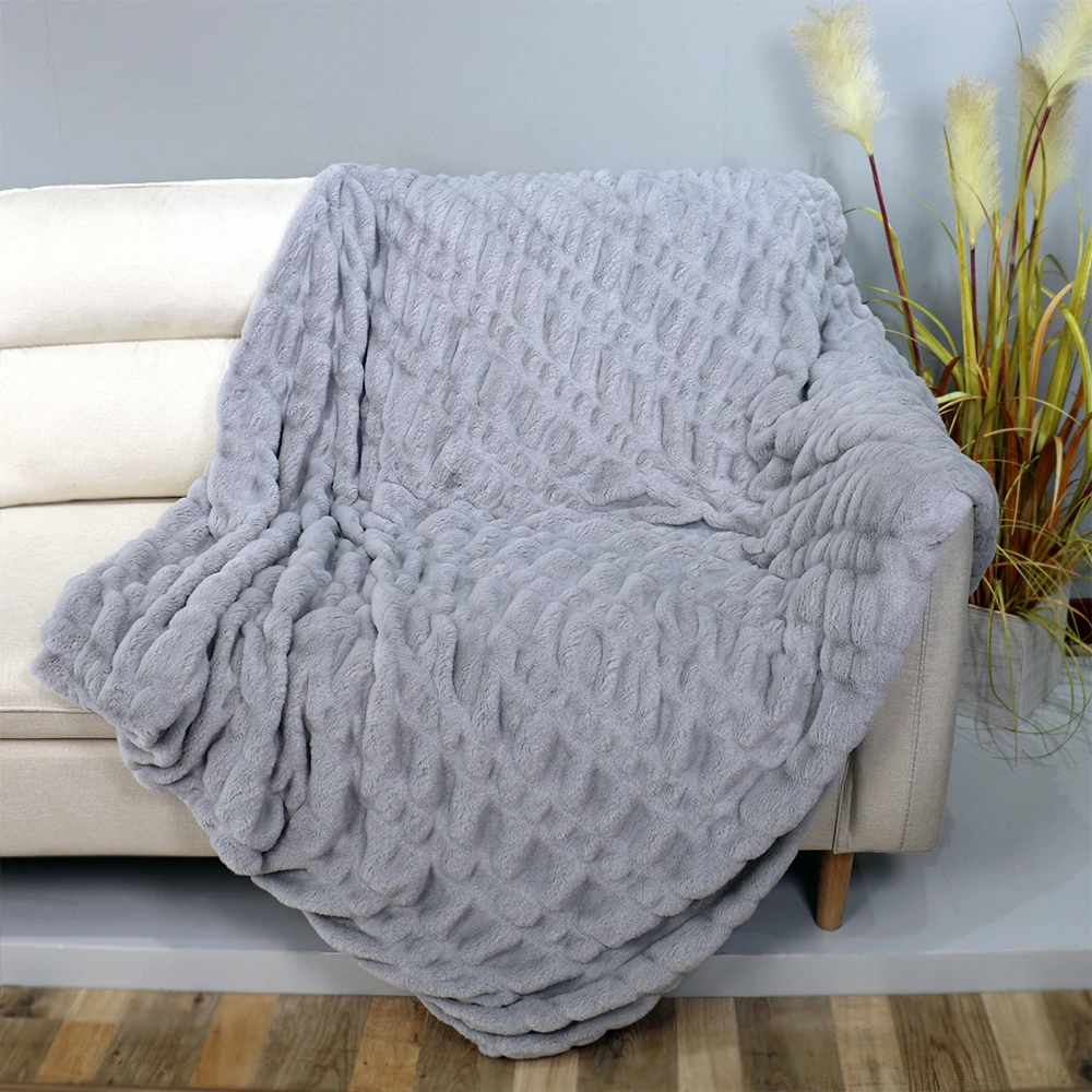 Luxury Concepts Lightweight Faux Rabbit Fur Throw Blanket Ruched Elegant Wrinkle Blanket