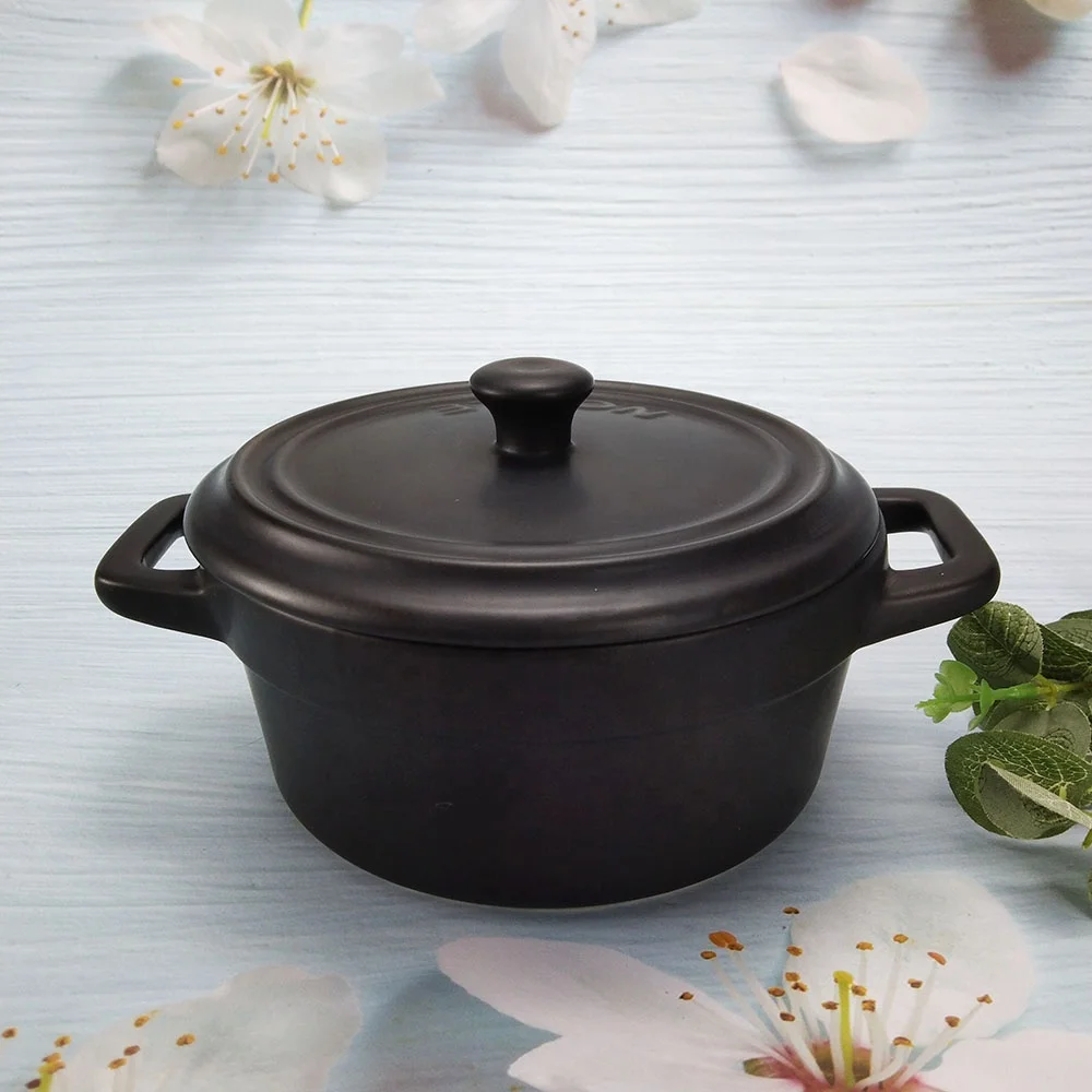 Easy Manageability Matte Black Stone Korean Ramen Ceramic Dish Soup Bowl With Lid