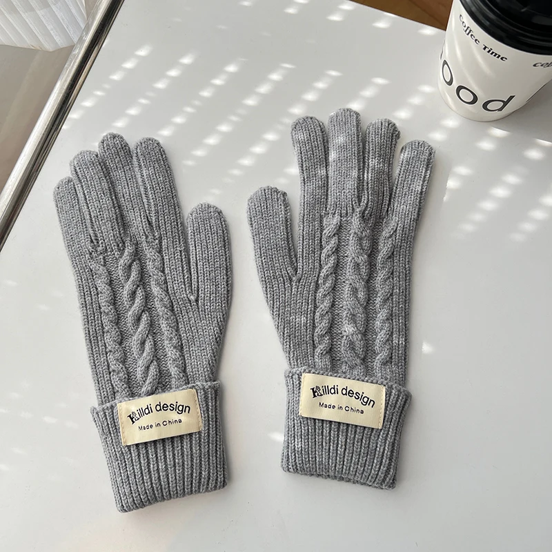 Custom Logo Women Winter Cashmere Gloves Full Finger Riding Long Knit Twist Glove