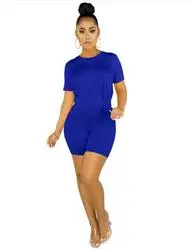 Hot Sale Custom logo Women Clothing  over size solid  Short Sleeves Shorts Set Casual 2 Piece Women Outfit