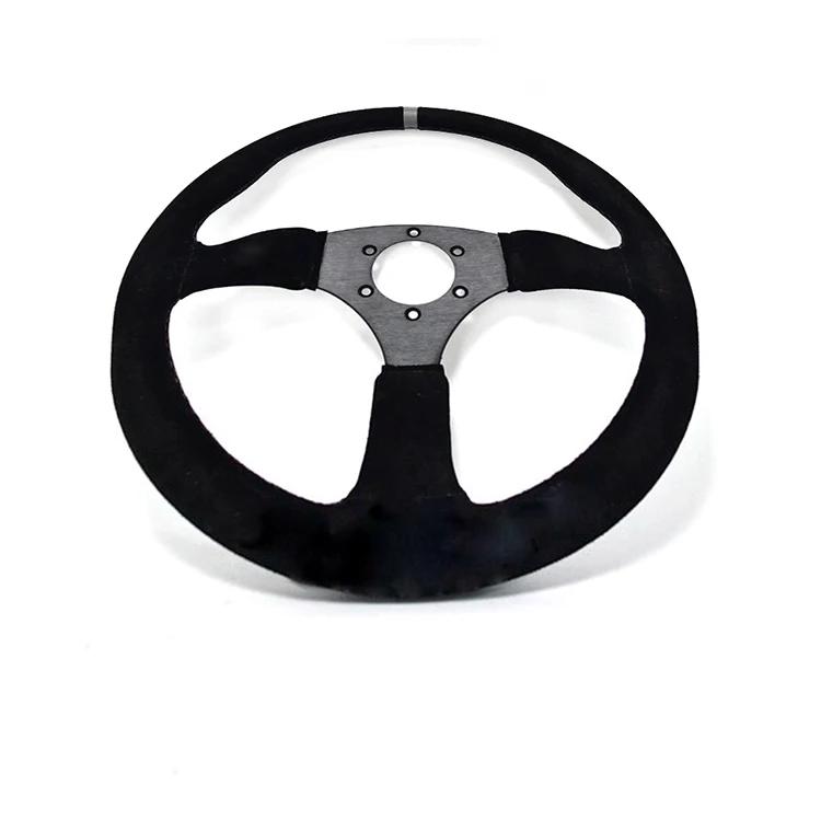 Universal 3 spokes flat racing steering wheel WIth Black suede leather