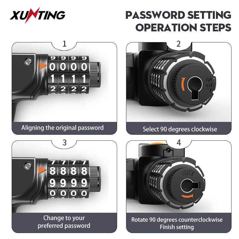 Xunting New Invention Folding Smart Bike Lock Bike Wire Motorcycle Cable Lock Security Combination Bicycle Lock With Key