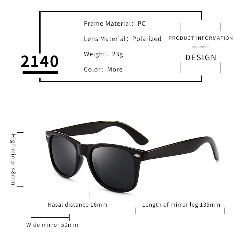 Винтажном стиле 50 мм 2140 со специальным покрытием для гонок солнечные поляризованные самый лучший продавая изготовленный на заказ логос мужские солнцезащитные очки мужчин и женщин