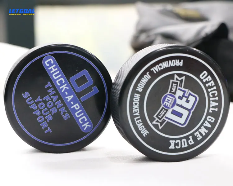 customized logo printed wholesale durable rubber ice hockey pucks