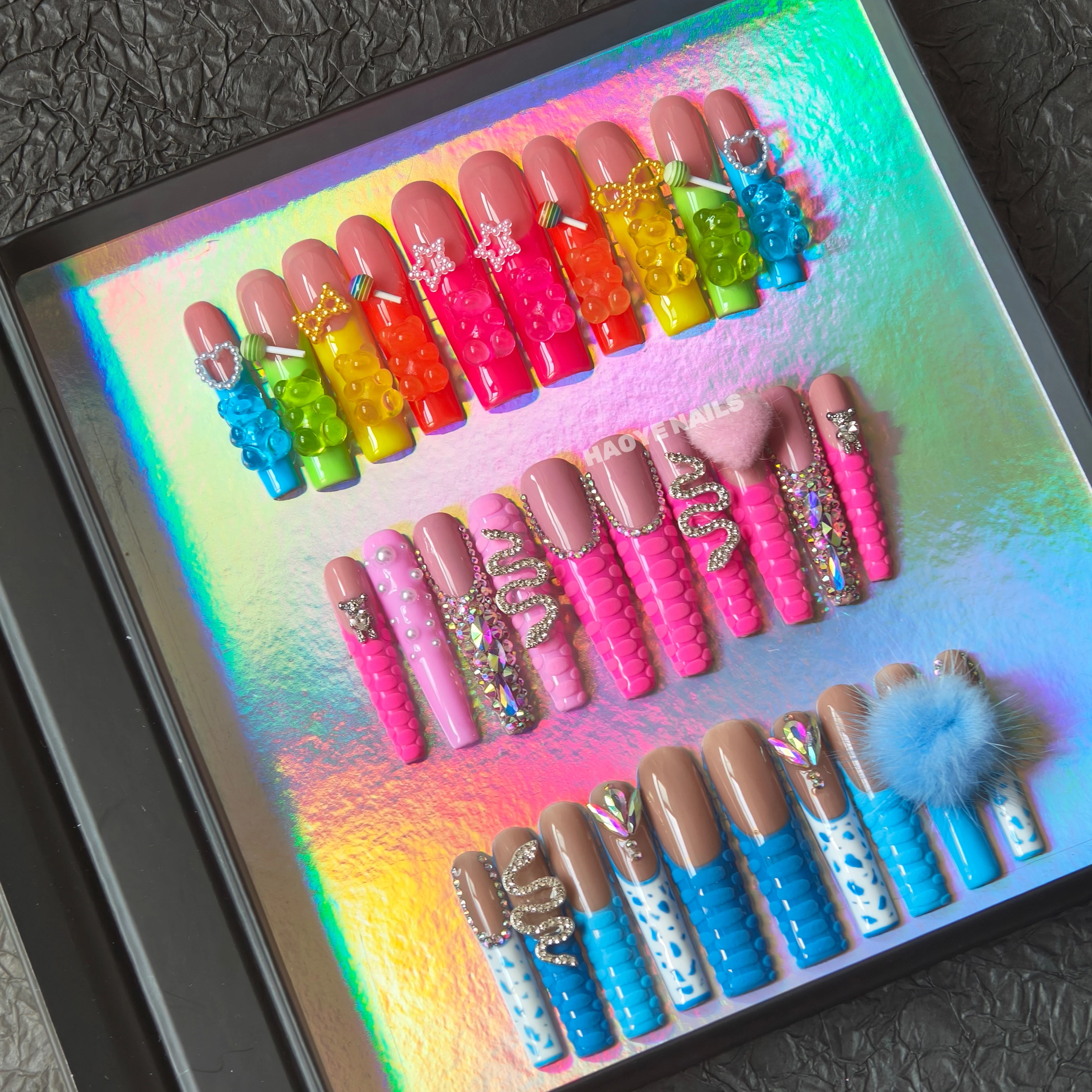 Free logo Long Ballerina Coffin Luxury  Diamond Press On Nails Custom Design Rhinestone Acrylic False Artificial Fingernails