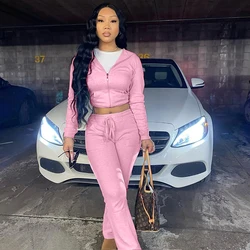 Autumn and winter new drawstring hooded multi pocket wide Wide Leg Pants German velvet women two-piece suit